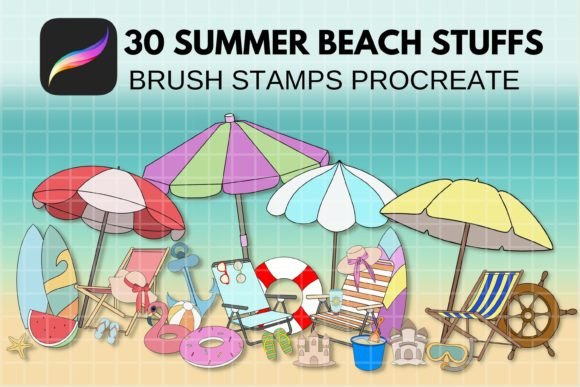 30 Summer Beach Procreate Stamps