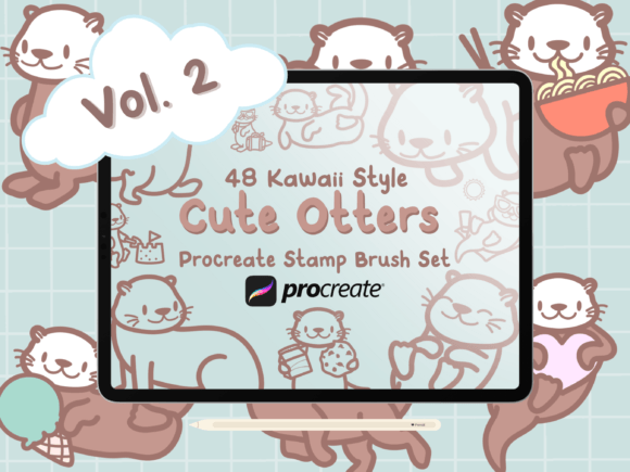 Strategic Branding with Cute Otters Vol. 2 Procreate Stamps