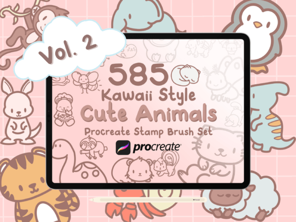 Streamlining Digital Illustration with 585 Kawaii Animals Procreate Stamps